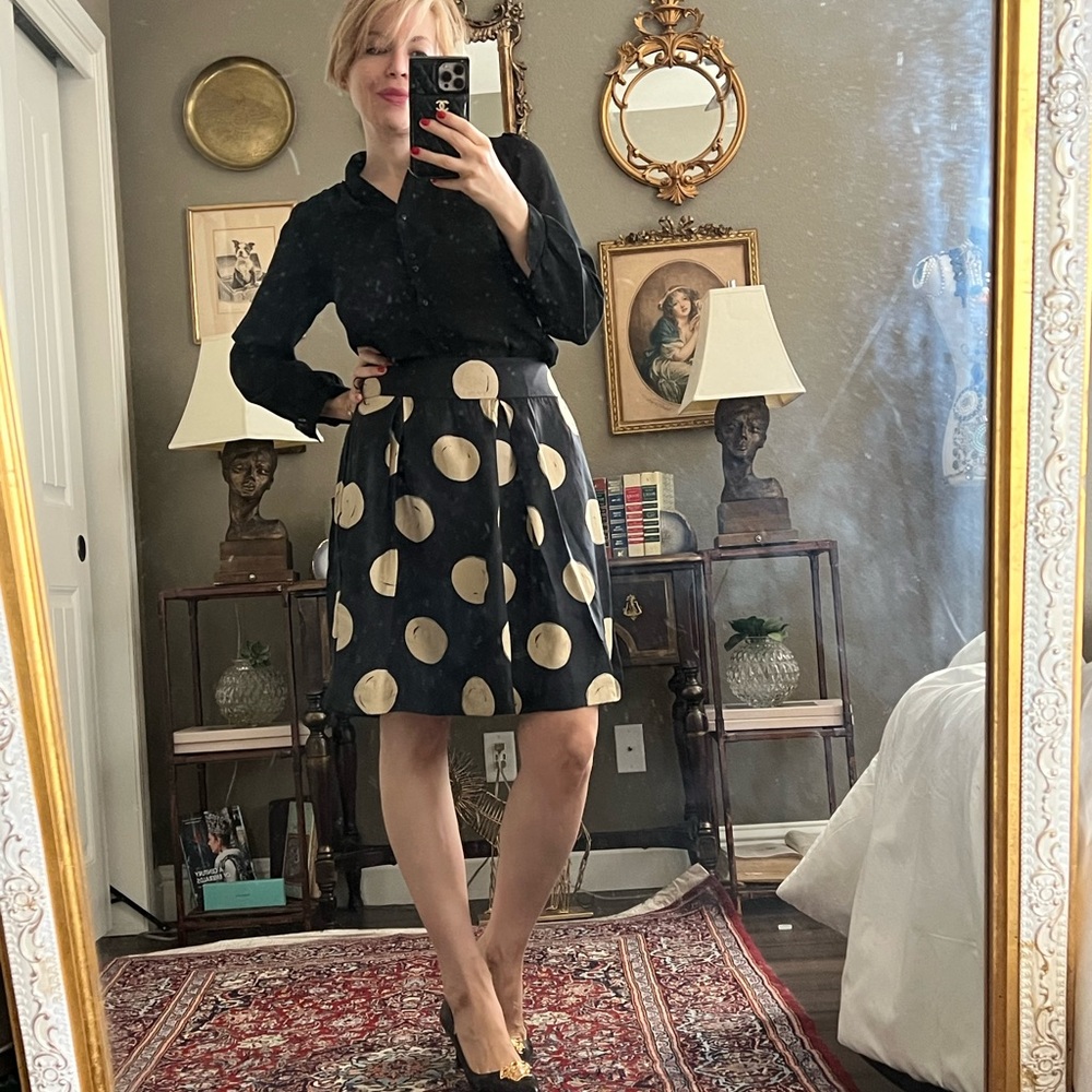 SOLDKate Spade 100 💯 Silk Blend Skirt size 6 black cream - Picture 6 of 10